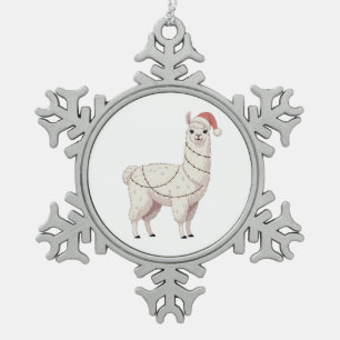 Llama Christmas Lights Sturdy Animals Lover Alpaca Snowflake Pewter Christmas Ornament