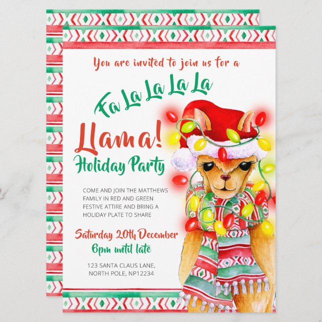 Llama Christmas party Invitation (Front/Back)