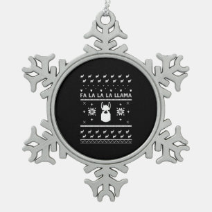 Llama Christmas Sweater Shirt Snowflake Pewter Christmas Ornament