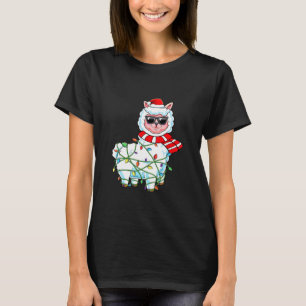 Llama Christmas Tree Santa Claus Alpaca Girl T-Shirt