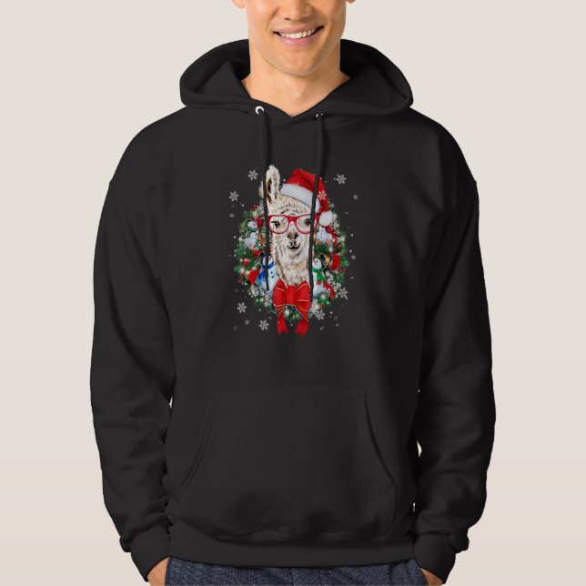 Llama Christmas Wreath Ornament Decoration Xmas Pa Hoodie (Front)
