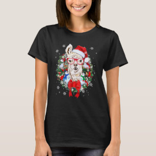 Llama Christmas Wreath Ornament Decoration Xmas Pa T-Shirt