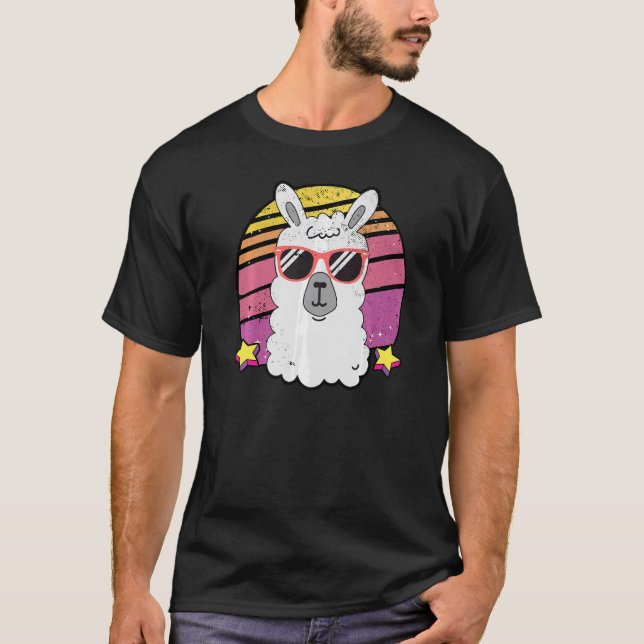 llama cool alpaca with sunglasses white 3 T-Shirt (Front)
