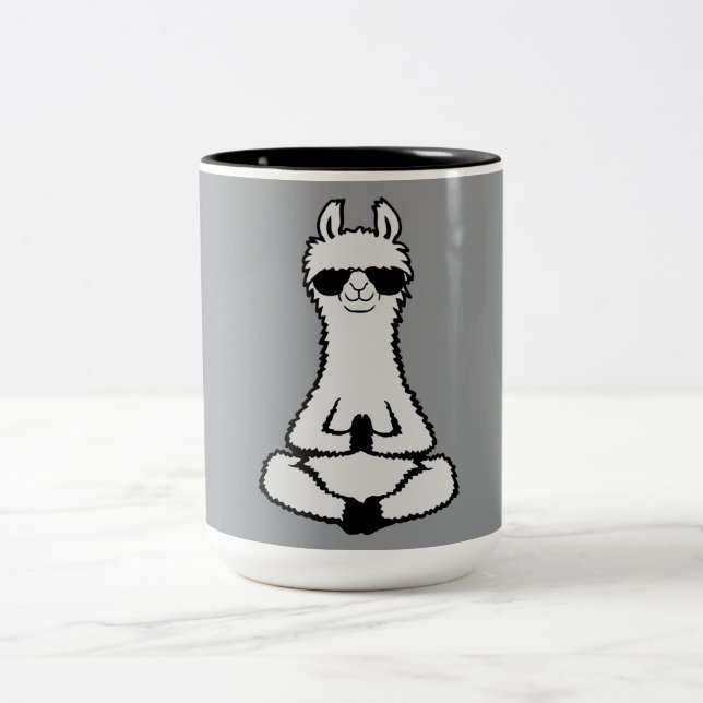 Llama Cool Zen Meditation Pose Sunglasses Relaxing Two-Tone Coffee Mug (Center)