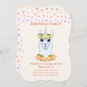 Llama-corn 7th Birthday Party Invitation