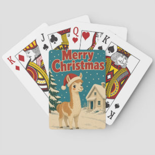 Llama Cottage Snow Animal Christmas Playing Cards