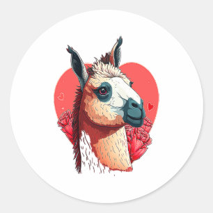 Llama Cute Alpaca Valentines Day Animal  Classic Round Sticker