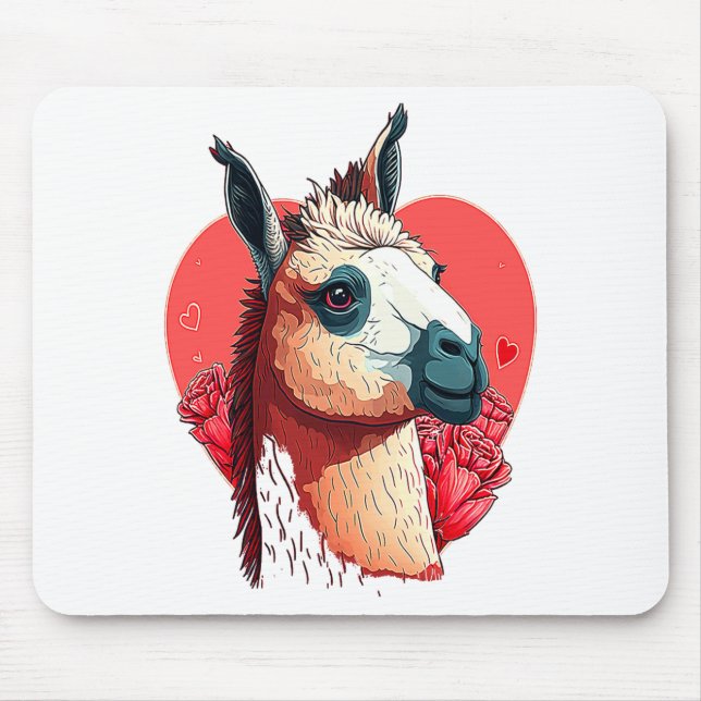 Llama Cute Alpaca Valentines Day Animal  Mouse Mat (Front)