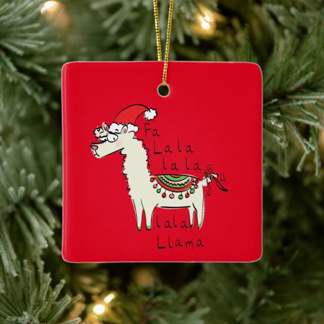 Llama Cute Funny Christmas Holiday Ceramic Ornament (Tree)