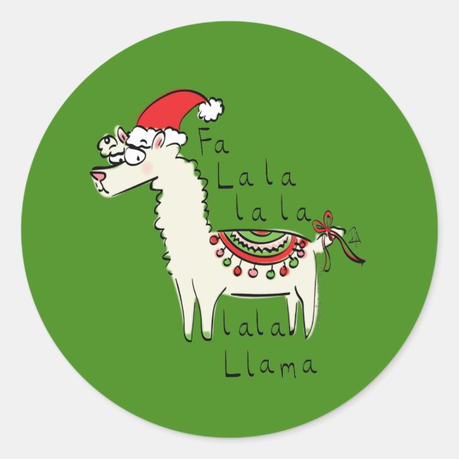 Llama Cute Funny Christmas Holiday Classic Round Sticker (Front)