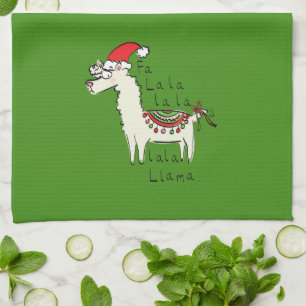 Llama Cute Funny Christmas Holiday Kids Tea Towel