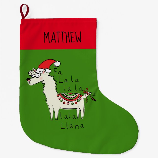 Llama Cute Funny Christmas Holiday Large Christmas Stocking (Front)