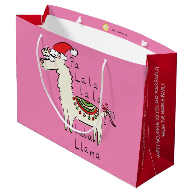 Llama Cute Funny Christmas Holiday Large Gift Bag (Back Angled)