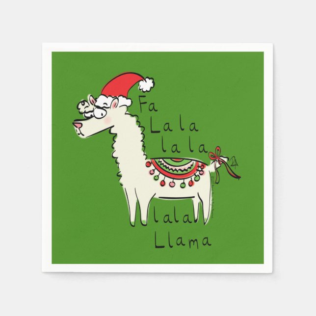 Llama Cute Funny Christmas Holiday Napkin (Front)