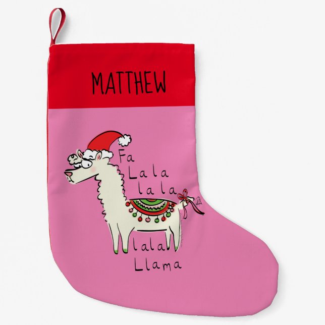 Llama Cute Funny Christmas Holiday Small Christmas Stocking (Front)