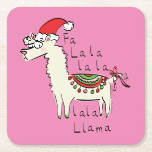 Llama Cute Funny Christmas Holiday Square Paper Coaster