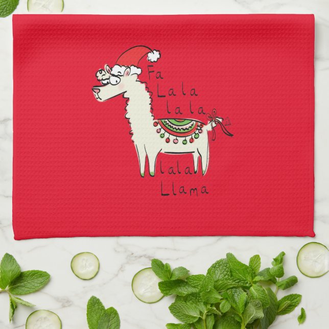 Llama Cute Funny Christmas Holiday Tea Towel (Folded)