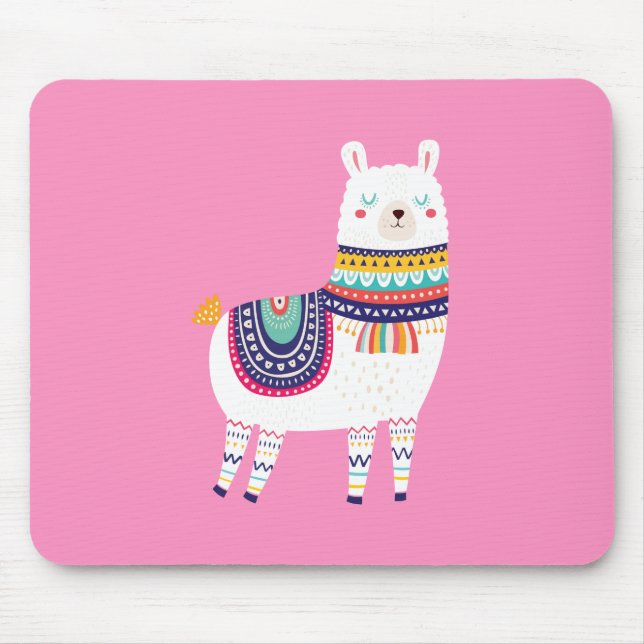Llama Cute Pink Mouse Mat (Front)