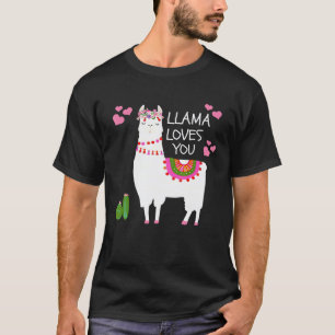 Llama Cute Valentine with Pink Hearts T-Shirt