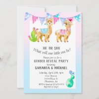 Llama Cute Watercolor Gender Reveal Party