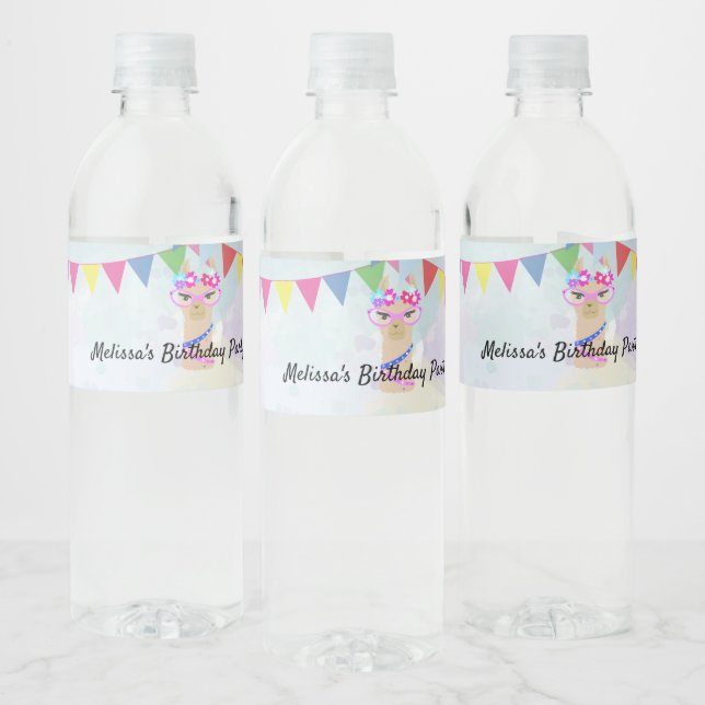 Llama diva happy birthday design personalised water bottle label (Bottles)