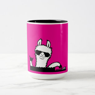 Llama DJ Cool Party Music Mixing Animal Sunglasses Two-Tone Coffee Mug