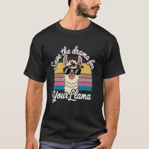 Llama Drama Alpaca Animal Lover Funny Retro Sunset T-Shirt