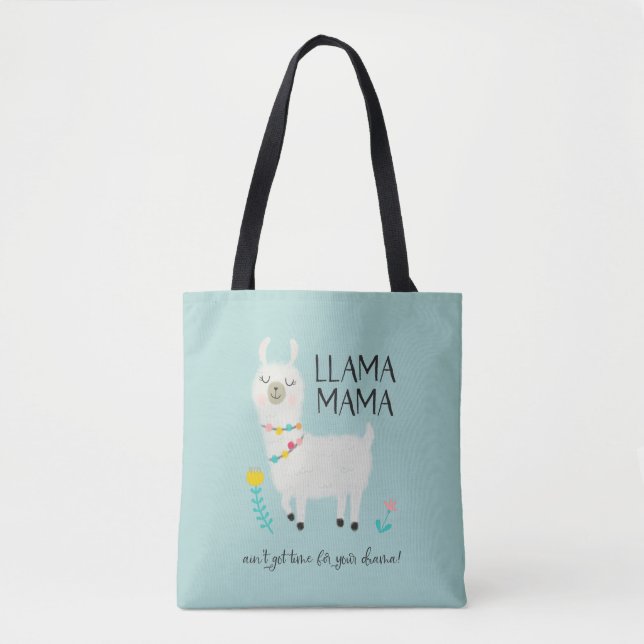 Llama Drama No Time For Drama Funny Tote Bag (Front)