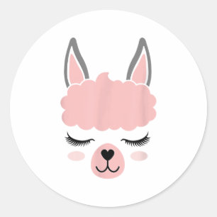 Llama Face Alpaca Eyelashes Funny Halloween Costum Classic Round Sticker