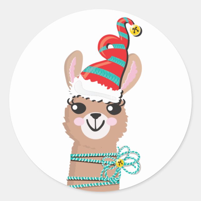 Llama face Holiday Christmas sticker (Front)