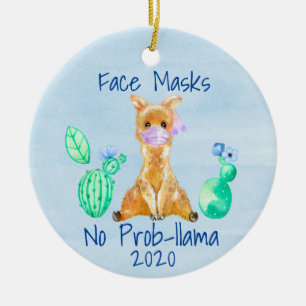 Llama Face mask No prob-llama 2020 Ceramic Tree Decoration