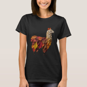 Llama Fall Leaves Artistic Autumn Farm Animal Art T-Shirt