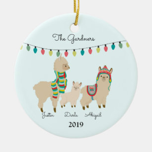 LLama Family of Three Christmas Ceramic Tree Decoration