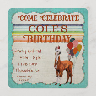 LLAMA & FEATHERS  Birthday Invitation