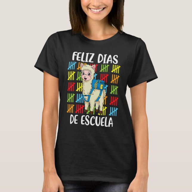 Llama Feliz 100 dias de escuela  100 days of schoo T-Shirt (Front)