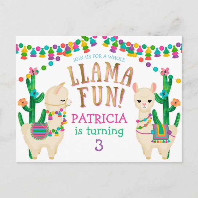 Llama , Fiesta Birthday invitation postcard (Front)