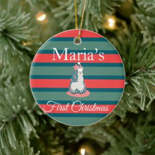 Llama First Christmas Merry Christmas Ceramic Tree Decoration