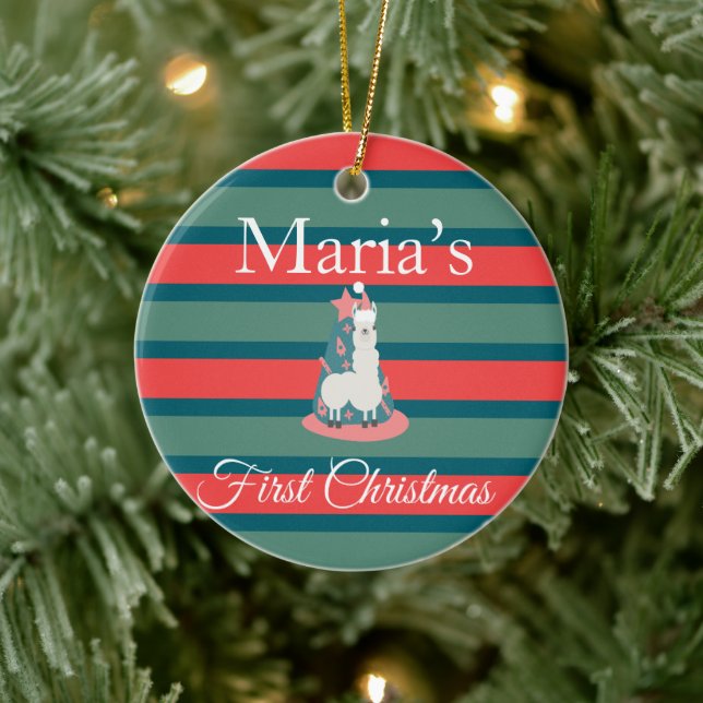 Llama First Christmas Merry Christmas Ceramic Tree Decoration (Tree)