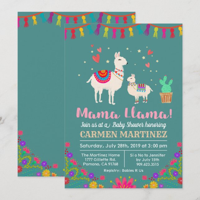 Llama Floral Baby Shower Invitation (Front/Back)