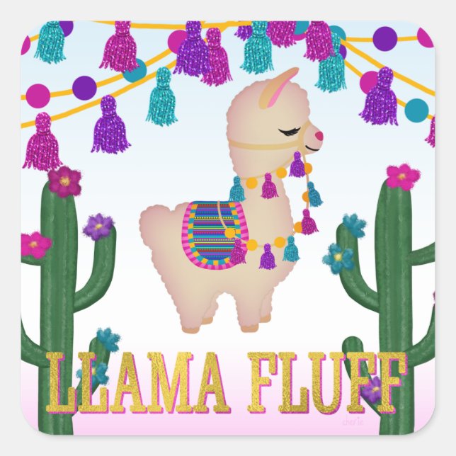 LLAMA FLUFF Square Treat Bag Toppers Square Sticker (Front)