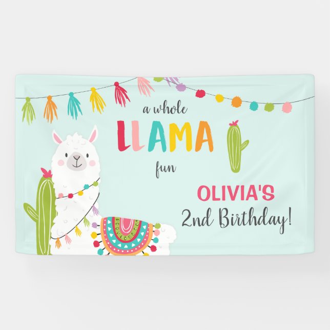 Llama fun birthday banner Fiesta Mexican Alpaca (Horizontal)