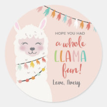 Llama Fun Birthday Thank You Favour Round Sticker
