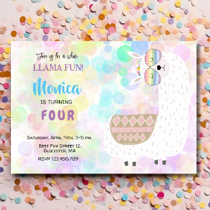 LLama fun, colorful kids birthday Invitation