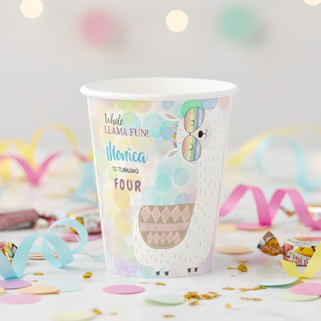 LLama fun, colorful kids birthday Paper Cups (Creator Uploaded)
