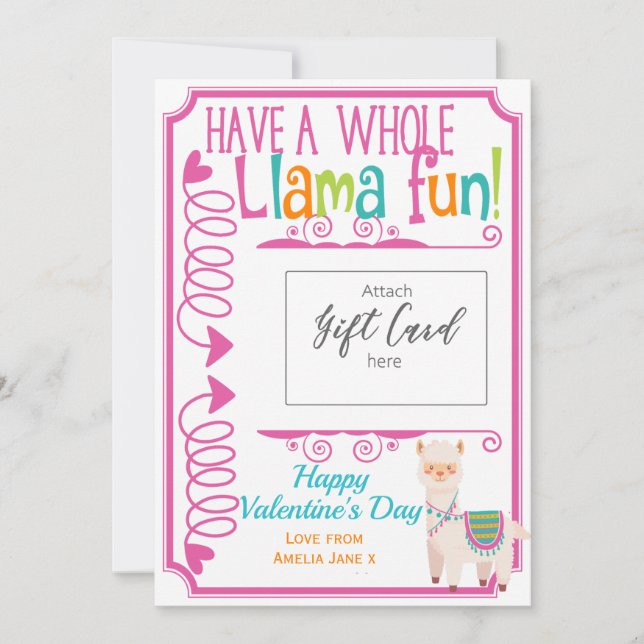 Llama Fun Valentine's Day Money Gift Card Holder (Front)