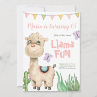 Llama Fun Watercolor Birthday Invitation