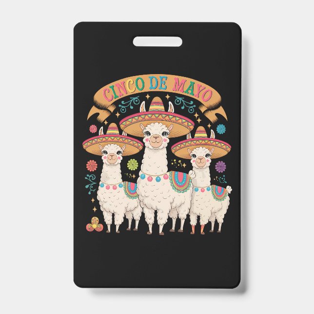 Llama Funny Cinco De Mayo Fiesta Party ID Badge (Front)