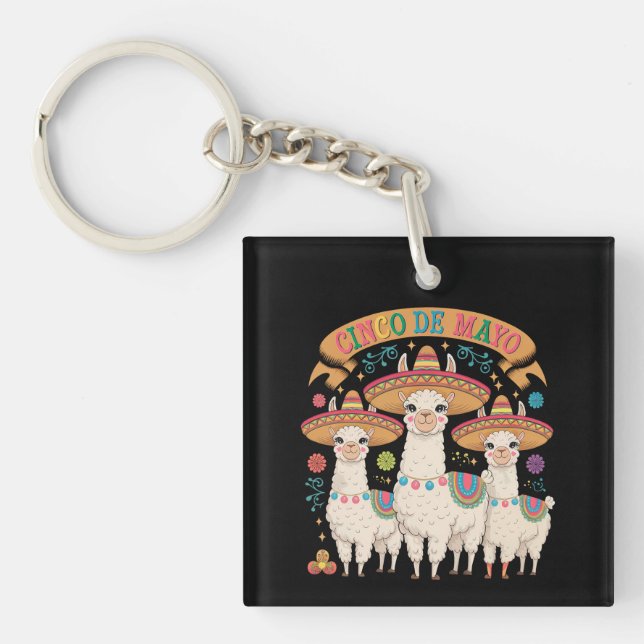 Llama Funny Cinco De Mayo Fiesta Party Key Ring (Front)