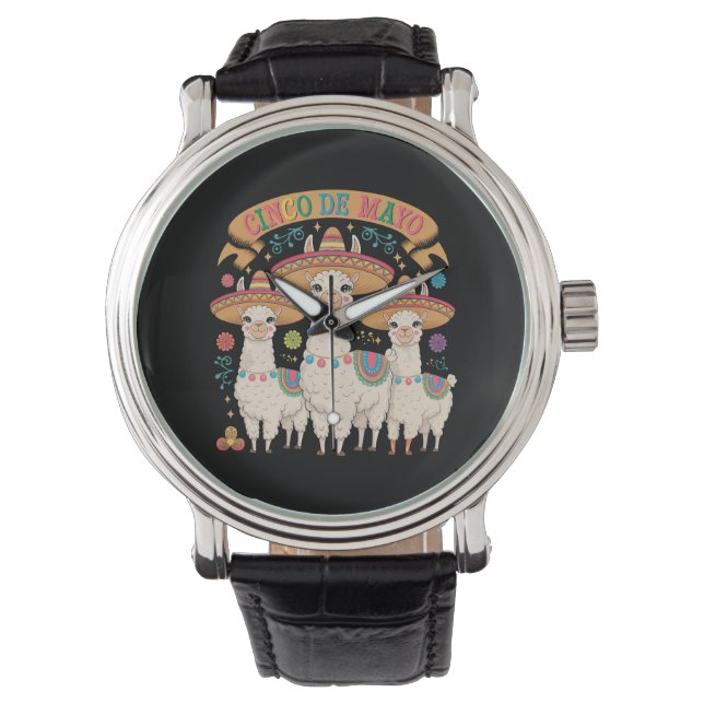 Llama Funny Cinco De Mayo Fiesta Party Watch (Front)