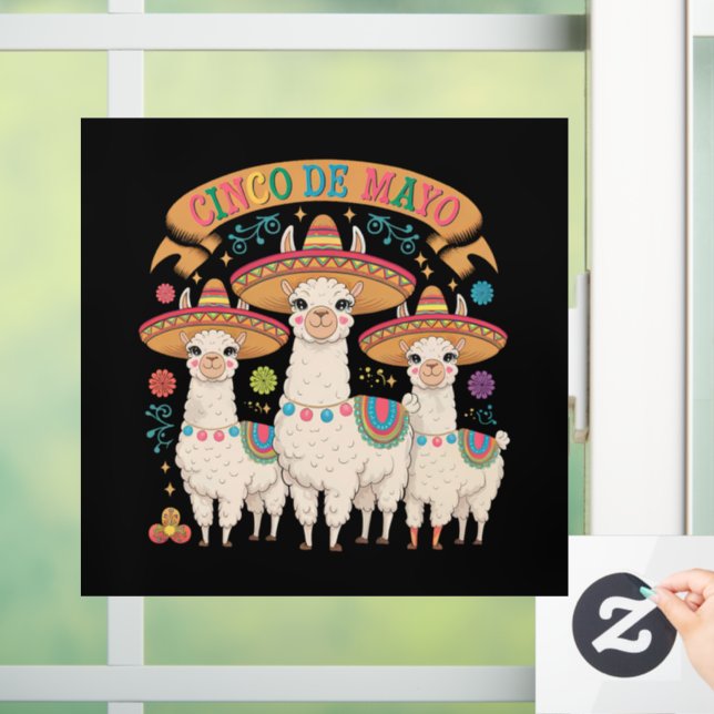 Llama Funny Cinco De Mayo Fiesta Party Window Cling (Home)